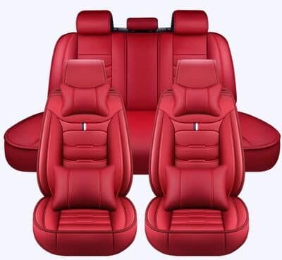 Lucky Monet Universal 5-Seat Car Seat Covers Full Set, Premium PU Leather Waterproof Front