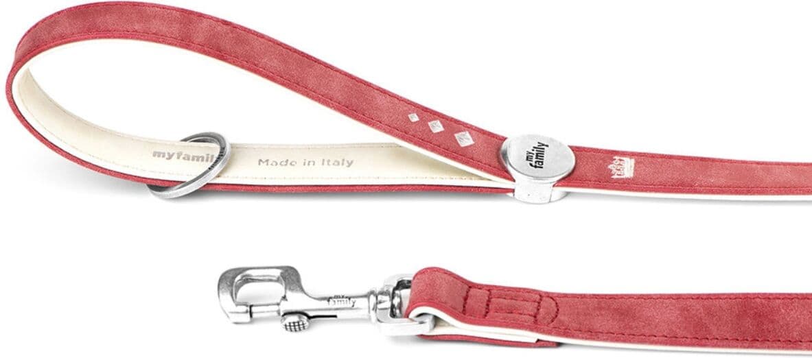 MyFamily Guinzaglio per Cani Similpelle Crema e Bordeaux 110 x 2,2 cm Royal Ricamo Corona Queen con Finiture in Argento Antico