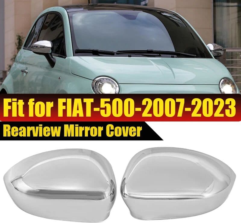 Fit For Fiat 500 2007 2008 2009 2010 2011-2023 Pair Chrome Rhyming Rearview Mirror Cover Cap Car Accessories 735452185 735452186