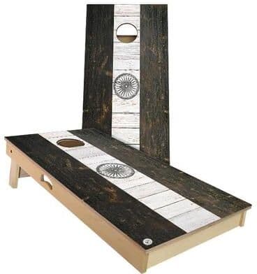 Skip's Garage India Flag Rustic Outdoor Cornhole Board Set