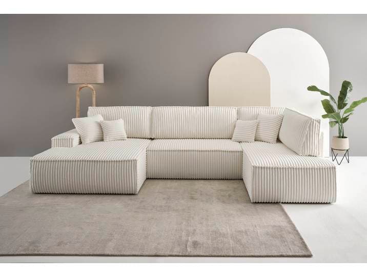 Wohnlandschaft GOODPRODUCT FINNLEY Cord U-Form XXL 329 cm - OTTO. Verlässliche Qualität. , beige (hellbeige), B:329cm H:85cm T:195cm, Bezugstoff 100% PES ;Gramatur 400g/qm +/- 5%, Sofas, Wohnlandschaft, Schlafsofa, Bettkasten, in Bouclé, Struktur fein und Mega Cord
