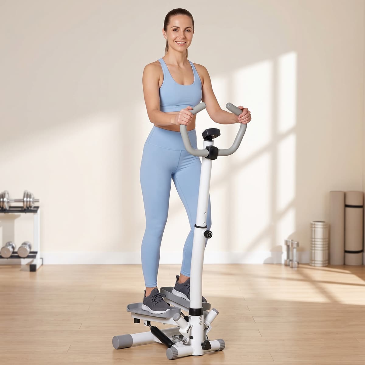 Homcom Stepper con Monitor LCD, Manubrio Regolabile ed Elastici, in Acciaio e ABS, Bianco e Grigio   Aosom Italy