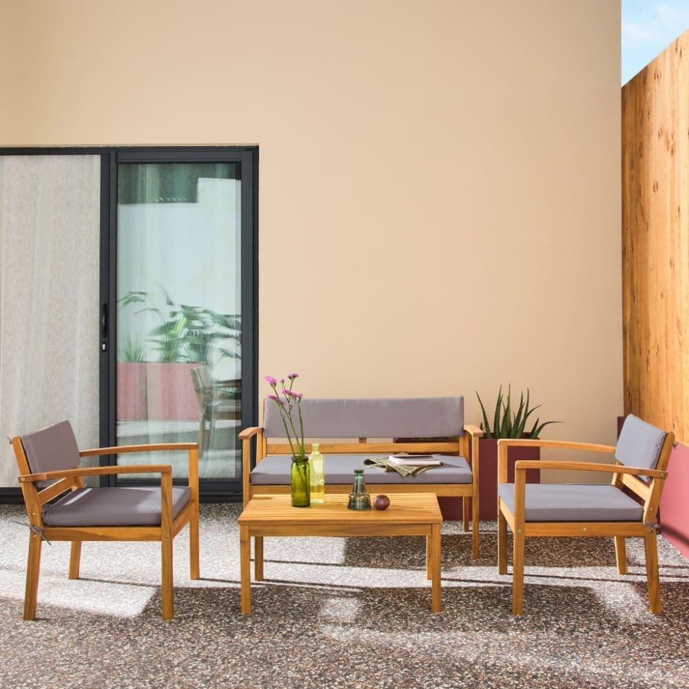 sweeek Conjunto de jardín de madera de acacia, 4 plazas, gris