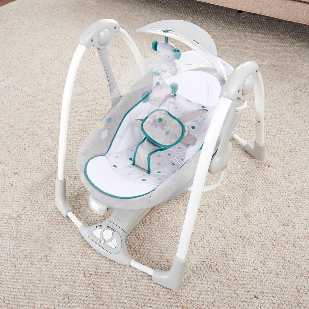 Babyschaukel INGENUITY "ConvertMe Swing-2-Seat Portable Swing - Nash", Baby, grau, Kunststoff, Metall, Stoff, Babywippen Babyschaukel, mit automatischer Schaukelfunktion und Sound-Effekt grau Einheitsgröße