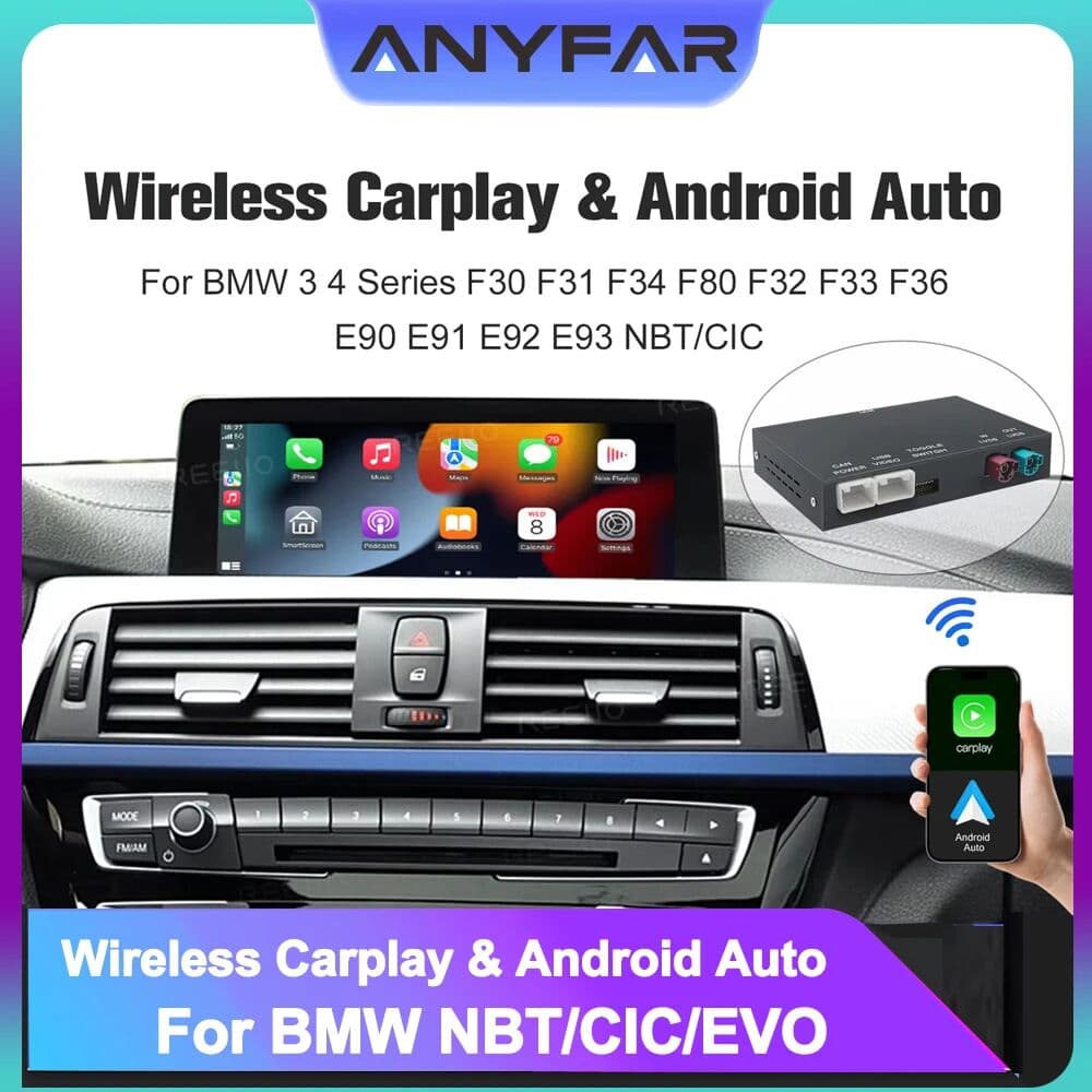ANYFAR NEW Wireless CarPlay Android Auto Adapter for BMW X5 E70 X6 E71 NBT CIC Bluetooth Navigation Mirror Link Interface Module
