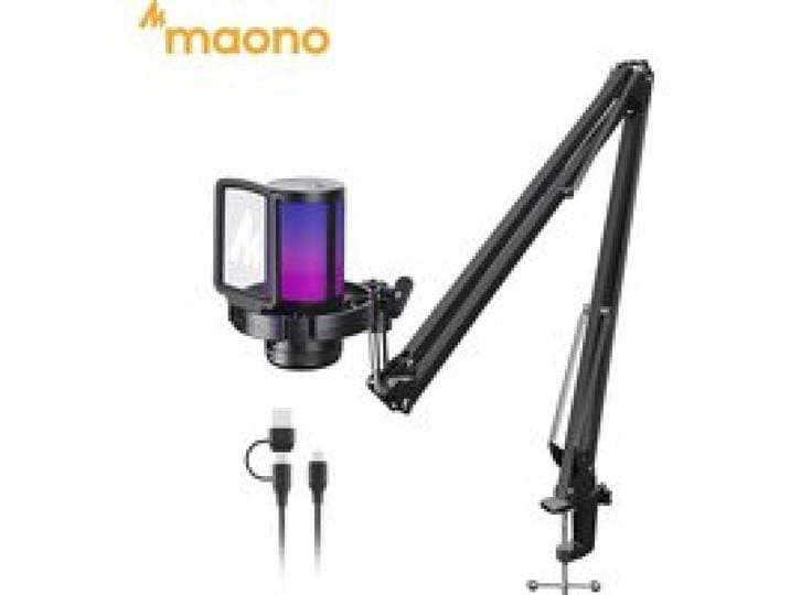 MAONO DGM20S Gaming USB Microfoon met Ruisonderdrukking, RGB Verlichting, Mute-functie en Zero Latency Monitoring voor Livestreaming en Podcasting
