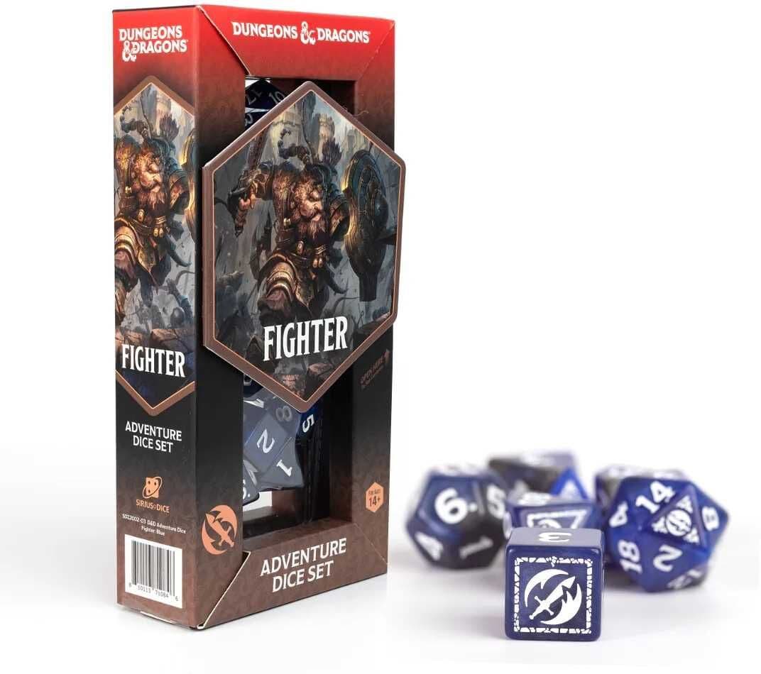 Sirius Dice Dungeons ; Dragons Adventure Dice – Fighter – Blue, Officially Licensed, Blue Colourway, for Tabletop Roleplaying Sessions