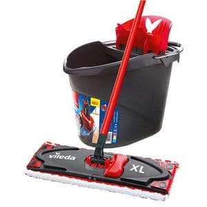 Vileda Bodenwischer UltraMax XL Komplettset 161035, Flachwischer 42cm mit Wischbezug, Eimer & Presse