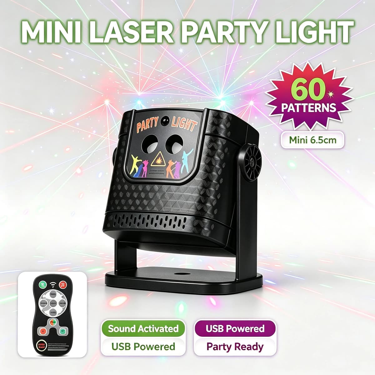 AFDEAL Party Lights Disco Light, Sound Activated Laser Projector with Remote Control, 60 Patterns Stage Lamp for Birthday Karaoke