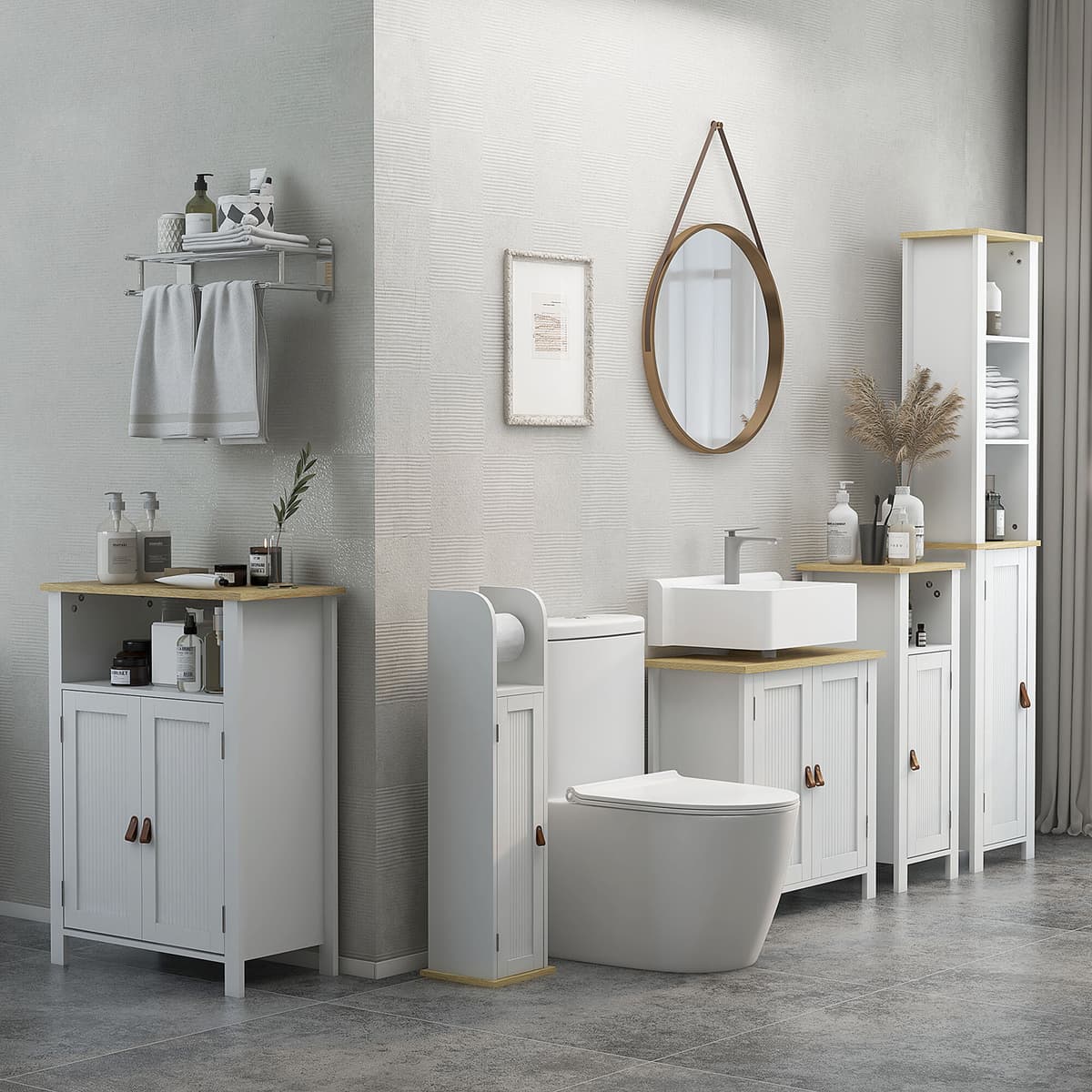 Altro Mobile Sotto Lavabo Per Bagno, 2 Ante, Ripiano Regolabile, 2 Livelli Di Archiviazione, Maniglie In Pu, 60 X 30 X 60 Cm, Bianco