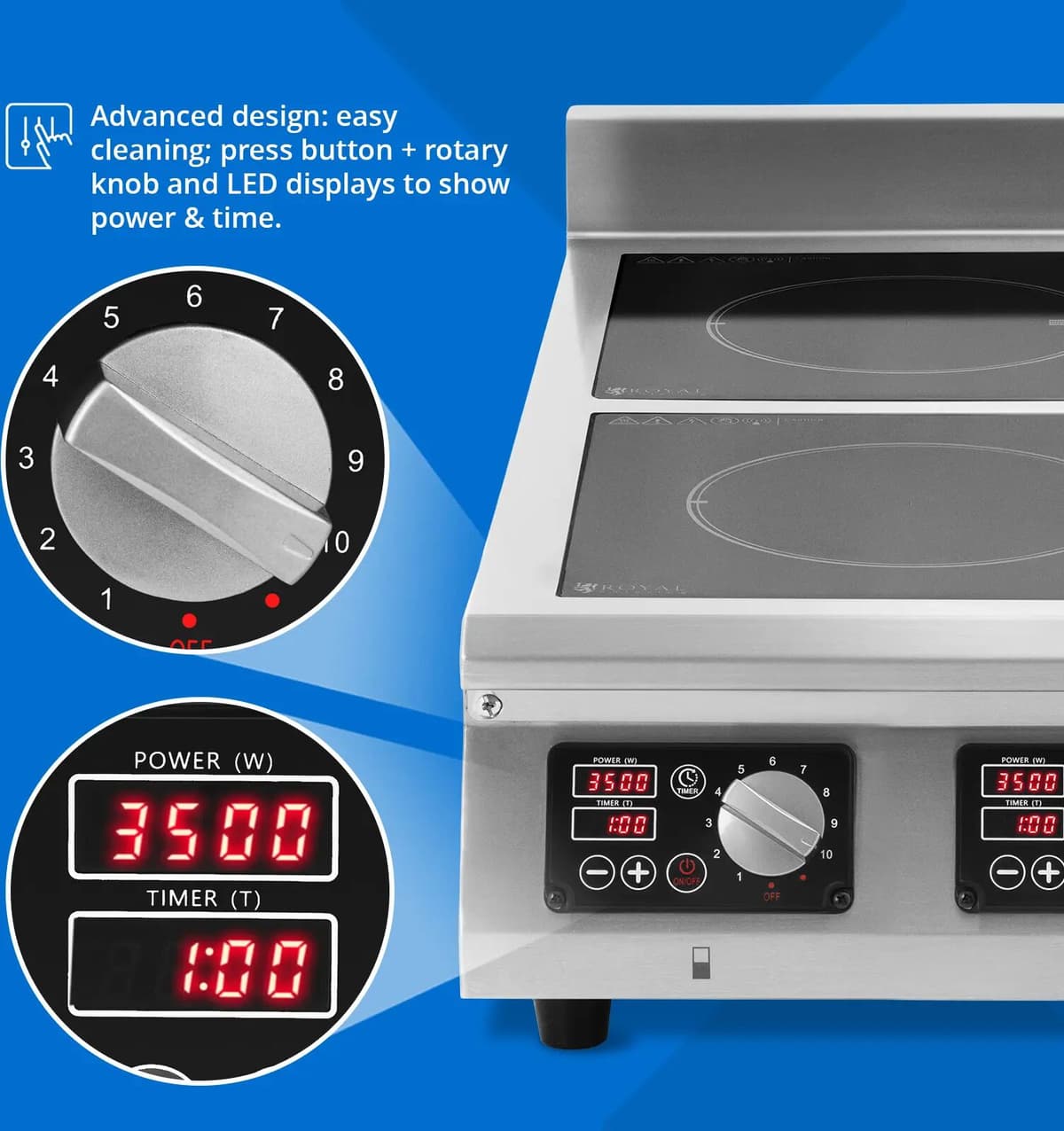 Indukční vařič - 2 x 28 cm - 60 až 240 °C - 230 V - časovač - Royal Catering RCIC-3002T