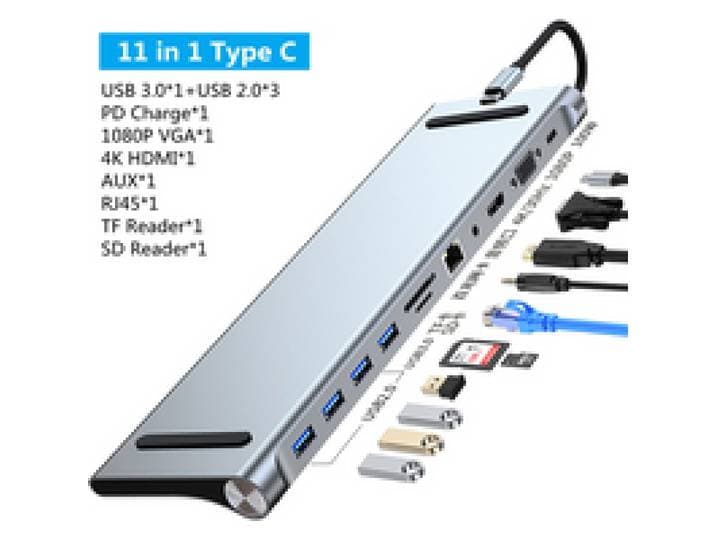 11/12-in-1 Type C Dock USB C Hub 3.0 Splitter Multiport Adapter 4K RJ45 SD/TF VGA HDMI-compatibel Laptop MacBook iPad Xiaomi
