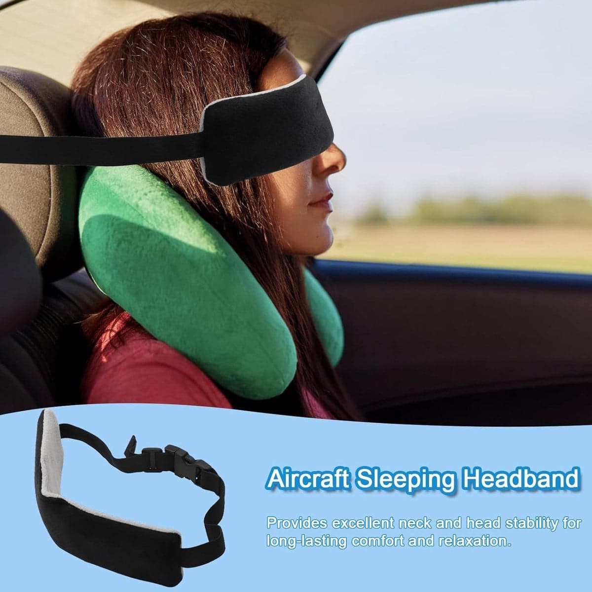 Set van 2 zwarte neksteunkussens voor in de auto of het vliegtuig