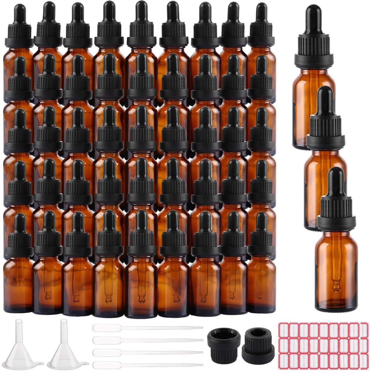 48 stuks Omgoods bruine glazen pipetteflessen met pipet van 15 ml