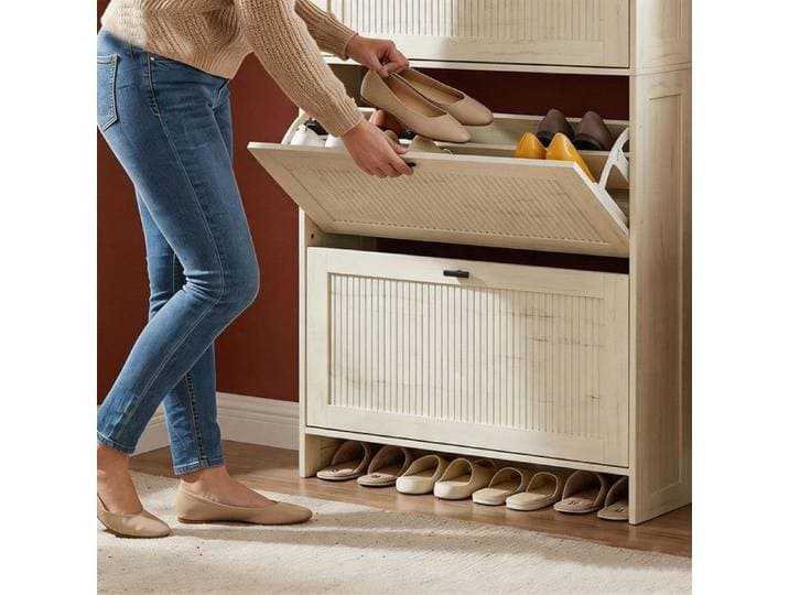 Meuble à chaussures robuste blanc/marron 80x24x158 cm 2 compartiments à charnières 5 étagères réglables pour entrée‑couloir