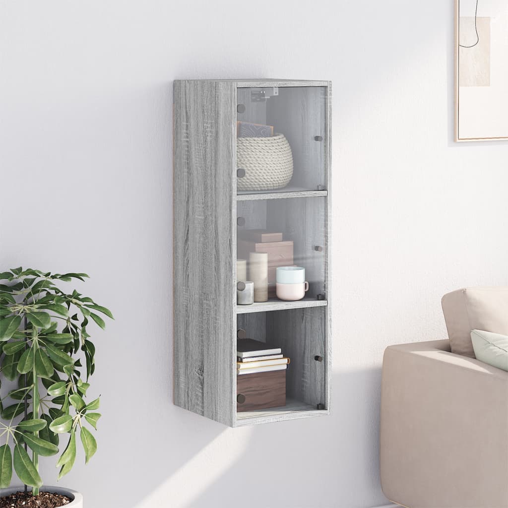 vidaXL Armoire murale avec portes en verre sonoma gris 35x37x100 cm