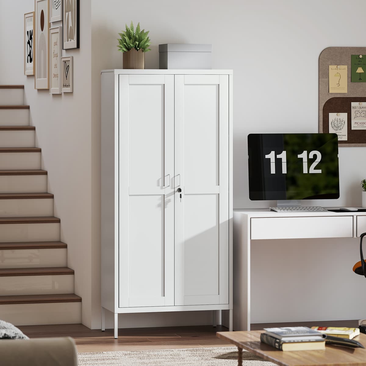 Homcom Armadio per Ufficio in Acciaio a 3 Ripiani Regolabili con Serratura e 2 Chiavi, 80x40x175 cm, Bianco   Aosom Italy
