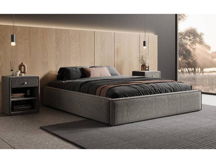 Designer Polsterbett Base mit Stauraum ohne Headboard in Strukturstoff - 140x200 - Grau - Luxusbetten24
