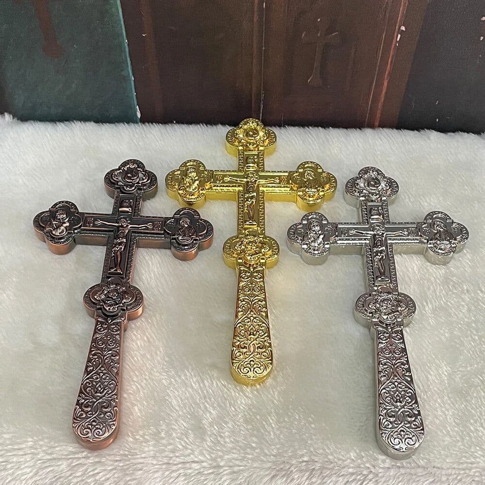 HTISOK  2026 Orthodox Cross Metal Cross Crucifix Russian Orthodox Hand-held Cross Church Weddings Funerals 8.5In*4.9In Gift