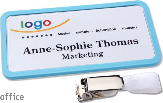 badgetec 10 Unità - Targhette portanome clip Office Clip di aggancio   blu pastello   75 x 37 mm, Plastica