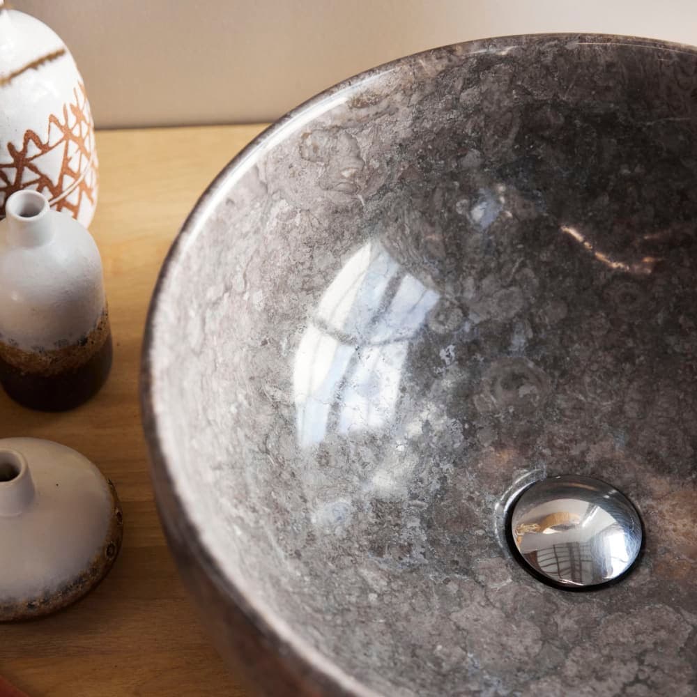 Tikamoon Lavabo redondo de mármol gris claro   40 cm