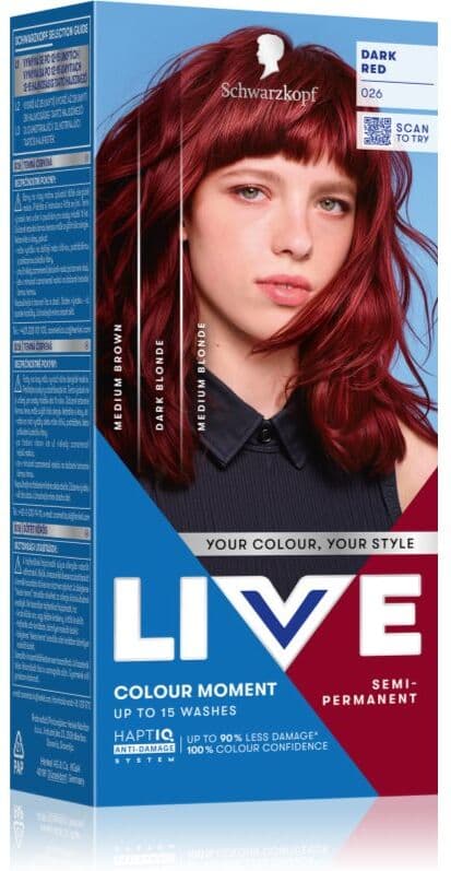 Schwarzkopf LIVE Colour Moment coloration capillaire semi-permanente teinte 026 Dark Red 50 ml