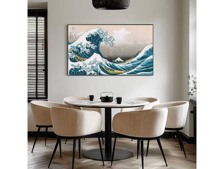 home24 Kunstprint Hokusai grote golf MDF blauw/blauw/wit 70 x 118 x 3cm