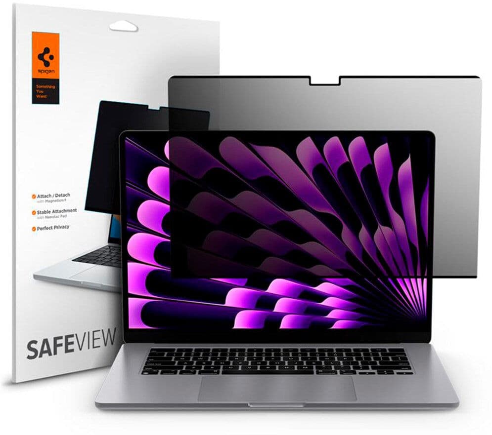 MacBook Air 15" M5/M4/M3/M2 (2026-2023) Spigen SafeView Magnetisk Privacy Beskyttelsesfilm - Gennemsigtig