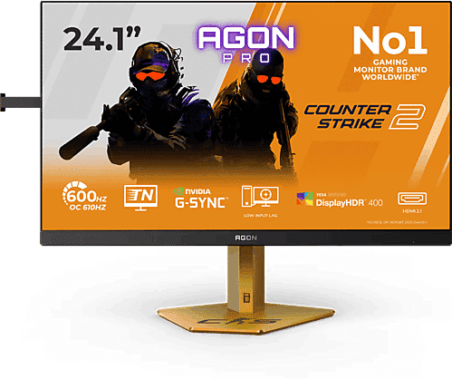 Monitor gaming - AOC CS24A, 24.1" Full-HD, 610 Hz, 0.5 ms, TN (Twisted Nematic), Altura Ajustable, Adaptive Sync y G-Sync Compatible, Negro/Naranja