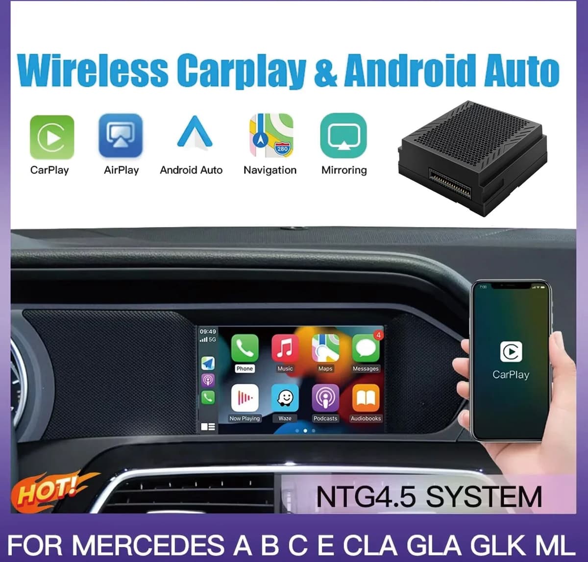 AUTOABC Wireless Carplay Suitable For Mercedes Benz A B C E CLA GLA GLK ML Sprinter NTG4.5 Becker Module Android Auto Navigation