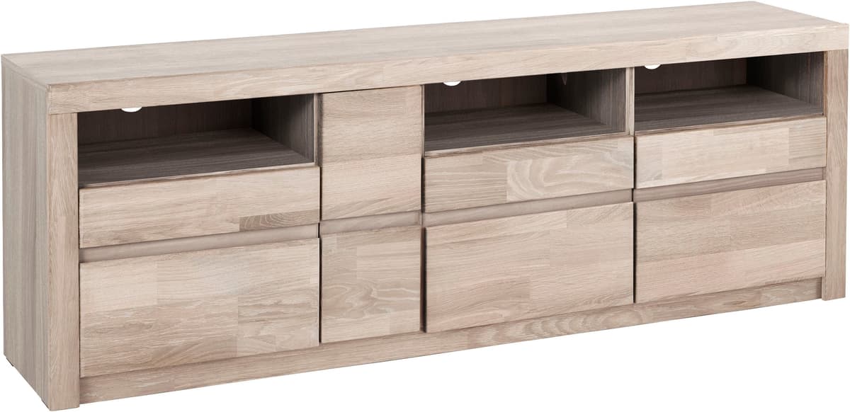 GOODproduct "Silkeborg" Breite 160 cm eiche weiß gekalkt teilmassiv B/H/T: 160cm x 55cm x 35cm, Holzwerkstoff eichefarben weiss gekalkt (Korpsu) / Massivholz Eiche weiss gekalkt (Front)