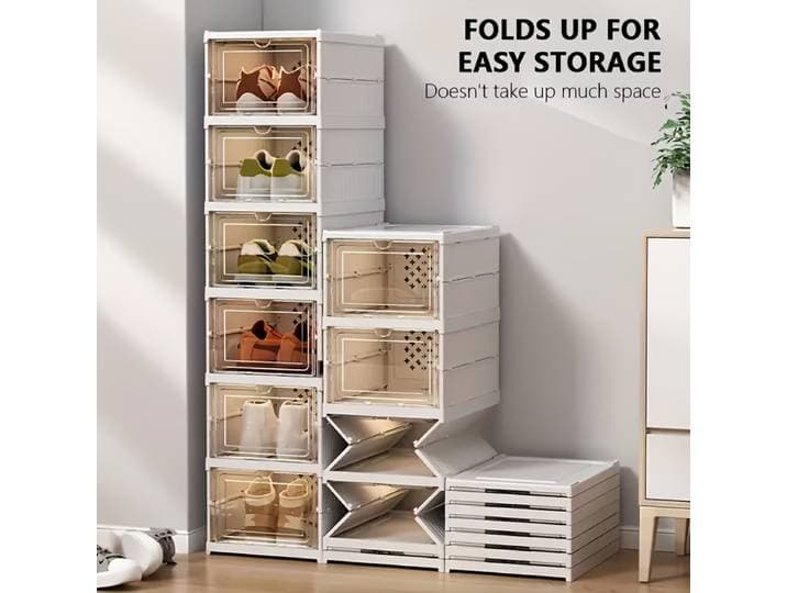 Boîte à chaussures pliable à 6 couches, aucune installation requise, armoire à chaussures en plastique, armoire de rangement pour chaussures, armoire à chaussures, avec porte