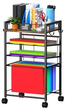 No "4-Tier Rolling File Organizer Cart with Hanging File Holder - 15.7""D x 11.8""W x 27.6""H"