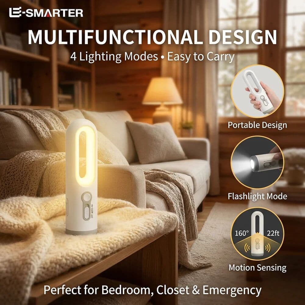 ESMARTER 2 In1 Portable Flashlight Motion Sensor Night Light for Bedroom Bathroom Reading Camping Baby Feeding Eye Care Bedside Warm Lamp