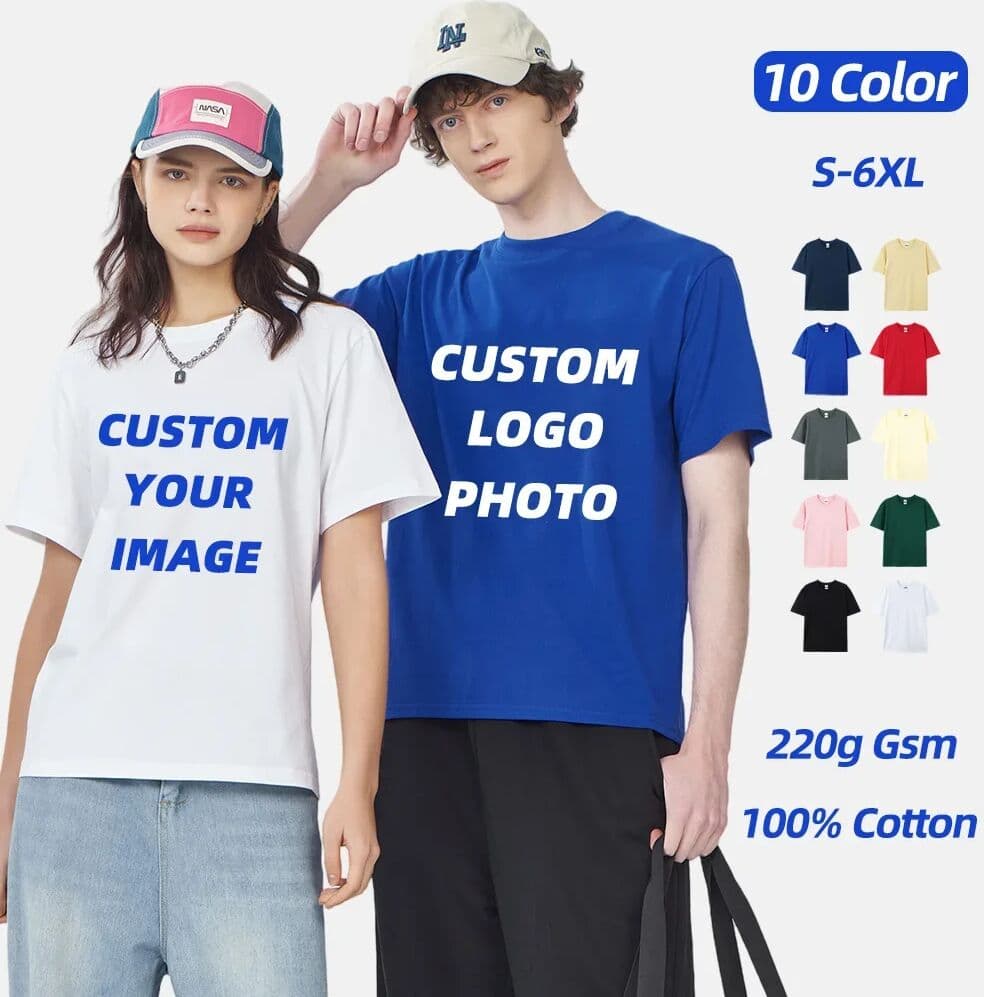 NONE Free LOGO Women and men Custom Image T Shirts 100% Cotton 220g gsm Casual Short Sleeve T-Shirt Enterprise Team Cultural workwear