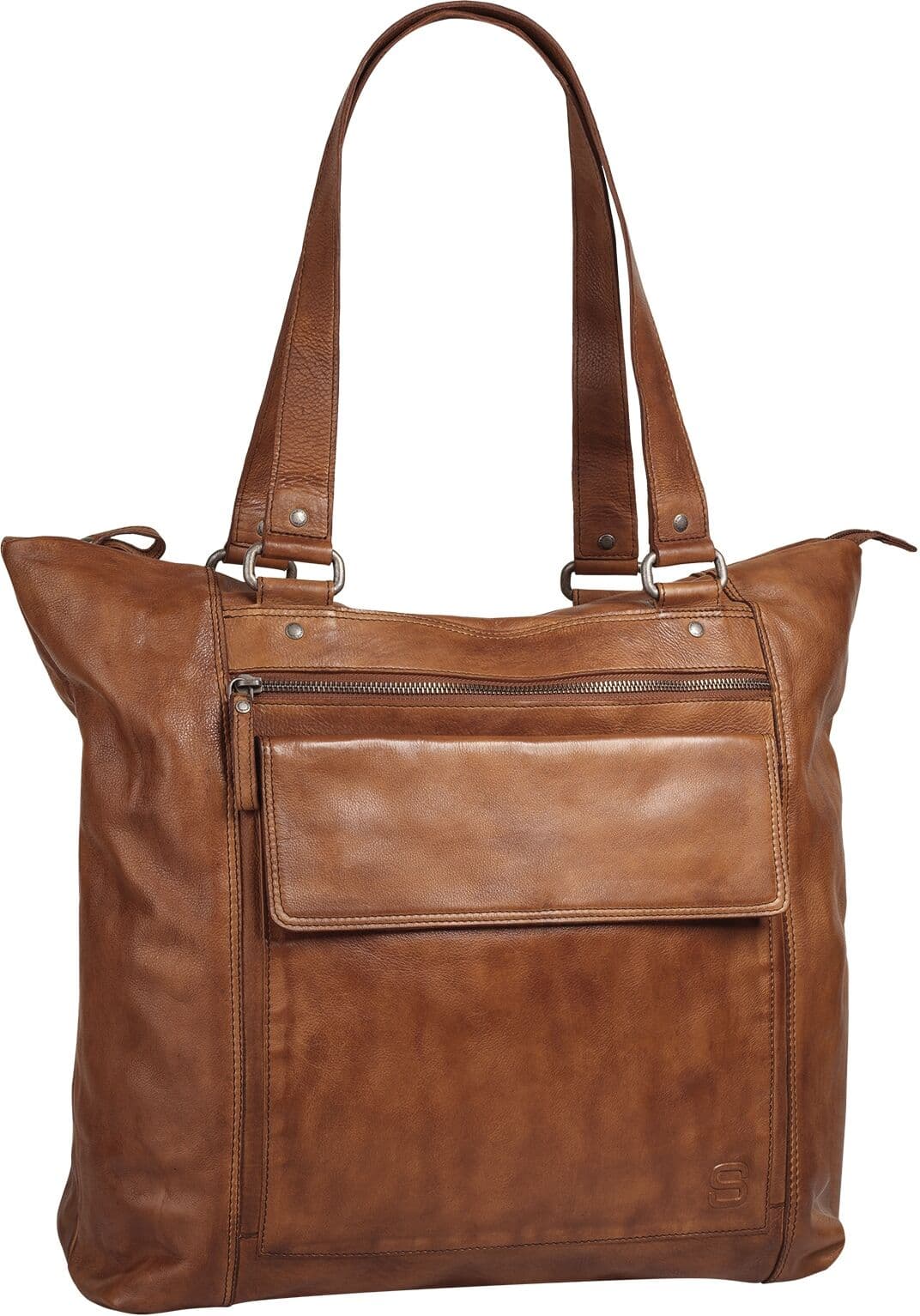 Shopper SPIKES & SPARROW "SPIKES & SPARROW Damen echt Leder", Damen, Gr. B/H/T: 39cm x 14cm onesize, braun (cognac), Leder, Taschen Shopper, echt Leder
