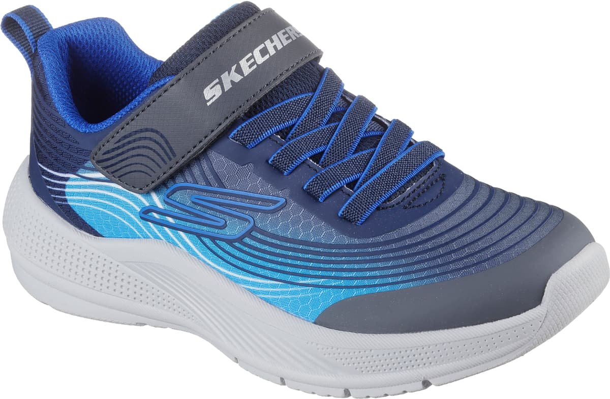 Sneaker SKECHERS "MICROSPEC ADVANCE", Jungen, Gr. 30, Textil, blau (navy, blau), Lederimitat, Textil, Schuhe Sneaker, Klettschuh in cooler Farbkombination, Größenschablone zum Download