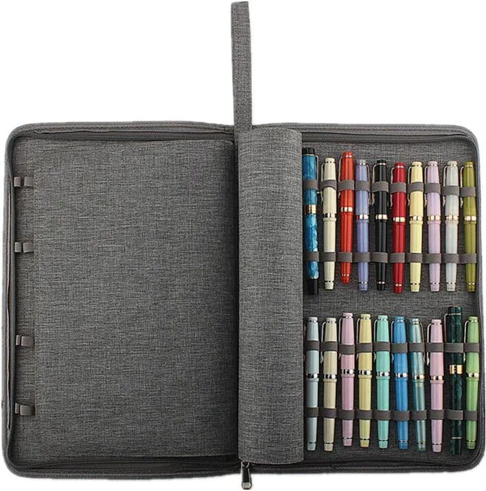 MONTE MOUNT 48 Slots Gray Fountain Pen Case Canvas Pen Holder Display Pouch Bag Waterproof for Pens Collection
