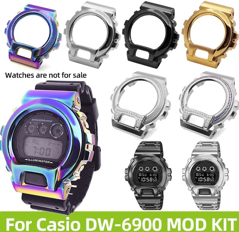 DW6900 Stainless Steel Case&Band for Casio G-Shock DW-6900 Metal Diamond Bezel Bracelet 6900 DW6900 Mod Kit Upgrade Accessories