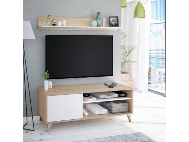 Dmora Meuble TV avec porte en bois de chêne