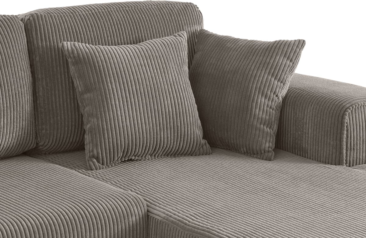 Ecksofa HOME AFFAIRE "Györ", grau (taupe), B:235cm H:88cm T:160cm, 100% Polyester, Sofas, Ecksofa, L-Form, wahlweise mit Bettfunktion und Bettkasten incl. 2 Zierkissen taupe B/H/T: 235cm x 88cm x 160cm, Cord, Recamiere rechts, ohne Bettfunktion und Bettka