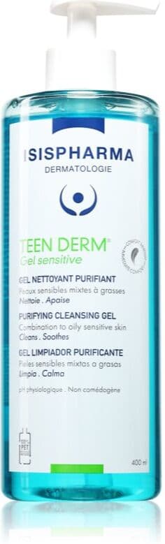 ISISPHARMA Teen Derm Gel Sensitive τζελ καθαρισμού για λιπαρή επιδερμίδα με τάση για ακμή 400 ml