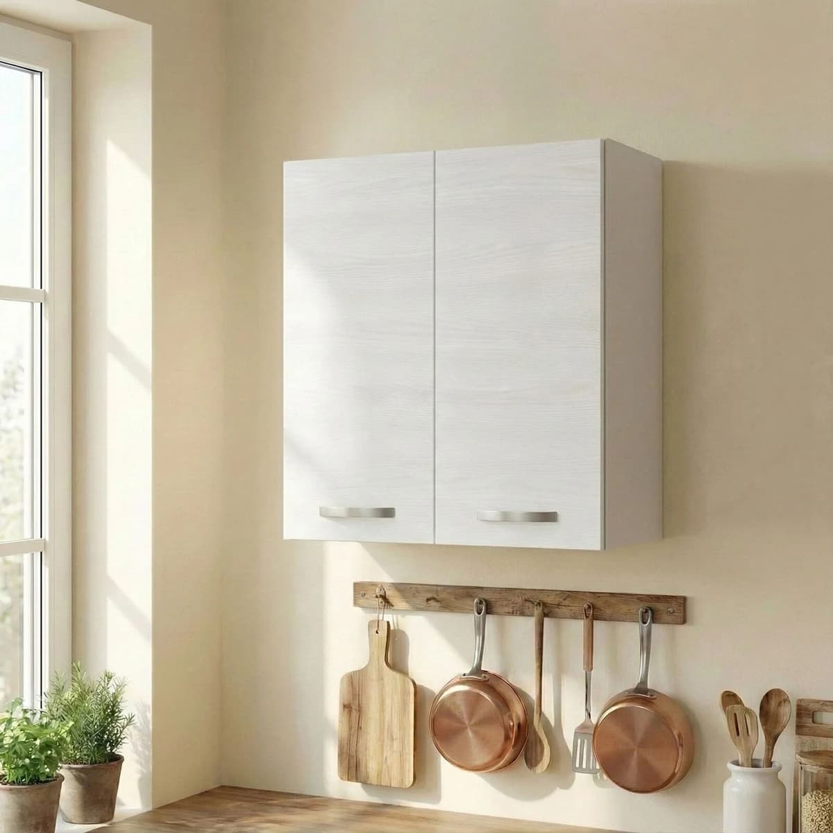 garneroarredamenti Pensile sospeso cucina 60x72h cm 2 ante bianco frassinato Talise