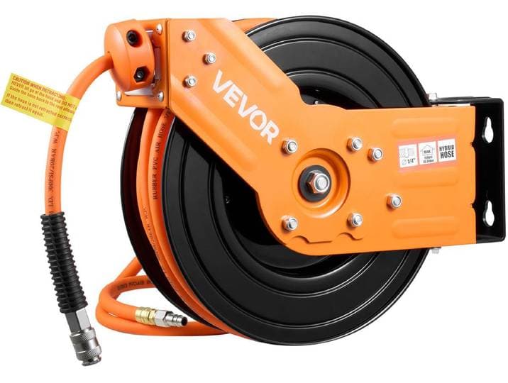 VEVOR Persluchtslanghaspel\, 15 M X 3/8 Inch Hybride Persluchtslang\, Slanghaspel 20 Bar\, Automatische Slangoproller met 1\,52 M Aanvoerslang\, 180° Draaibare Plafond-/Wandbeugel