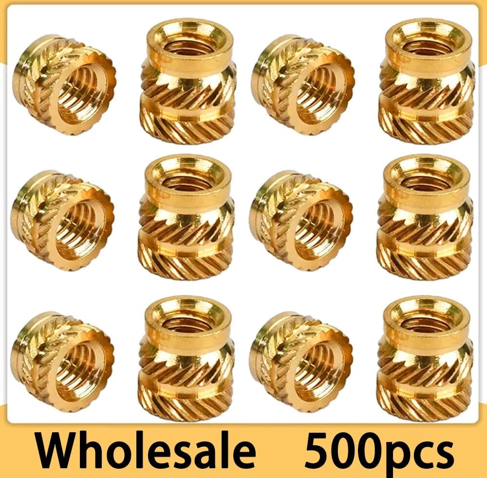 HUI JI 500Pcs M2 M2.5 M3 M4 M5 Brass Insert Nut Threaded Nutsert Knurled Hot Melt Heat Embedded Insertnut 3D Printer PC Nuts Inserts