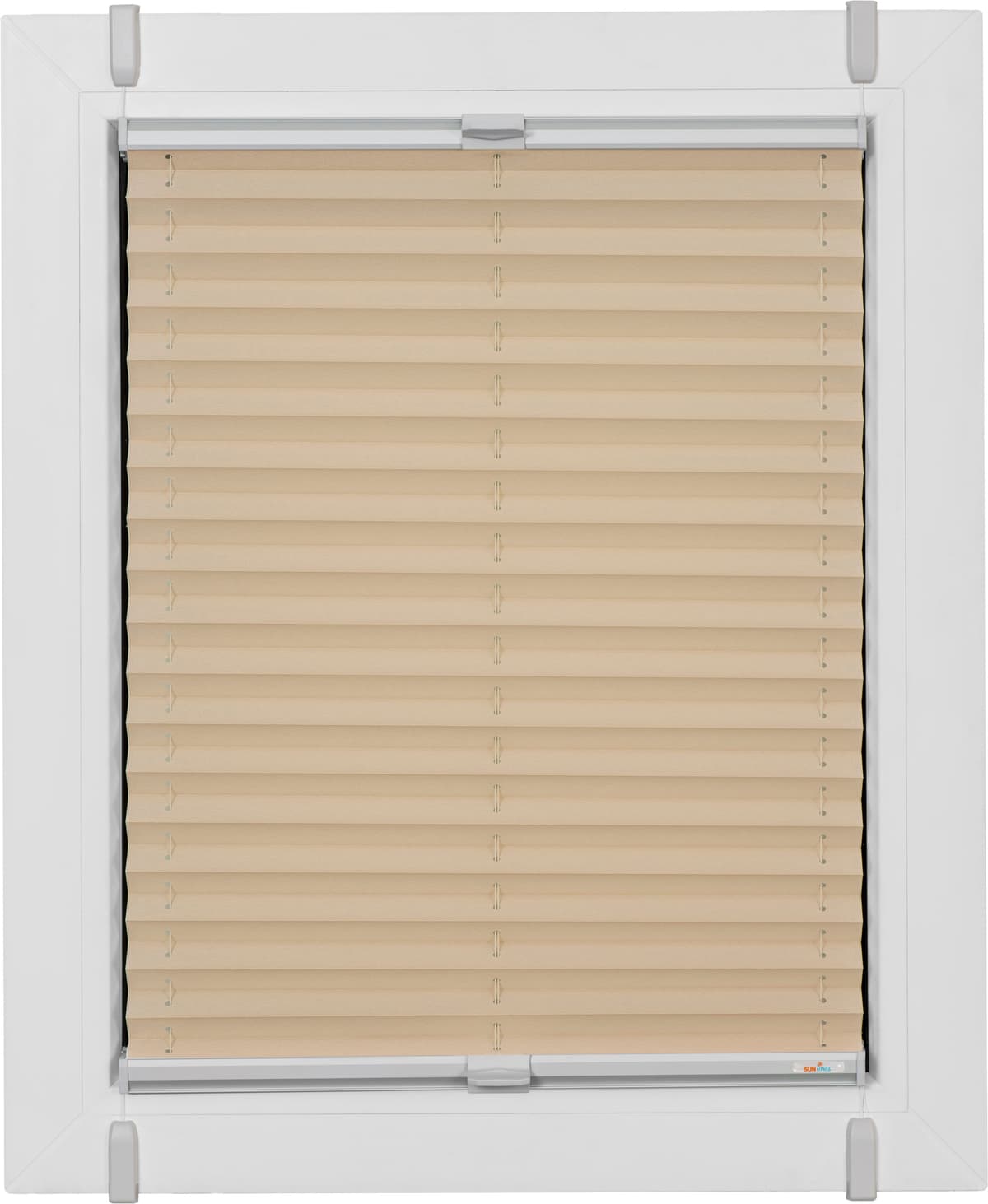 Plissee SUNLINES "One Size Style Crepe, ohne Bohren, blickdicht, Klemmfix", beige (sand, grau, grau), B:100cm H:190cm, Obermaterial: 85% Polyester, 15% sonstige Fasern, Plissees, Plissee, Zubehörfarbe grau, zum Klemmen sand, grau, grau 190cm, zweiseitig v