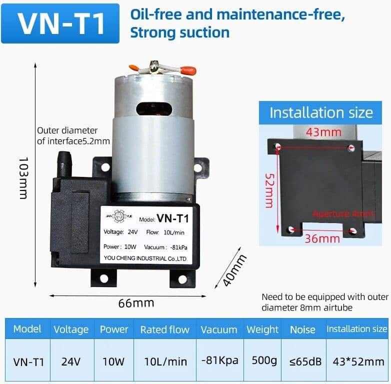 NONE Small DC 12v/24v -81Kpa Electric Diaphragm Vacuum Pump Mini Vacuum Pump Suction Vacuum Pump VN-T1