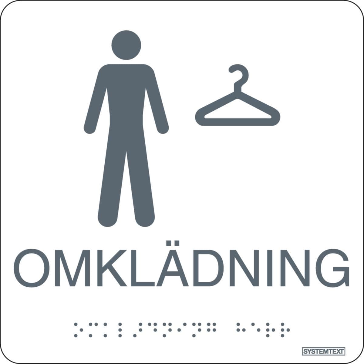 Systemtext Skylt taktil Omklädning, Vit