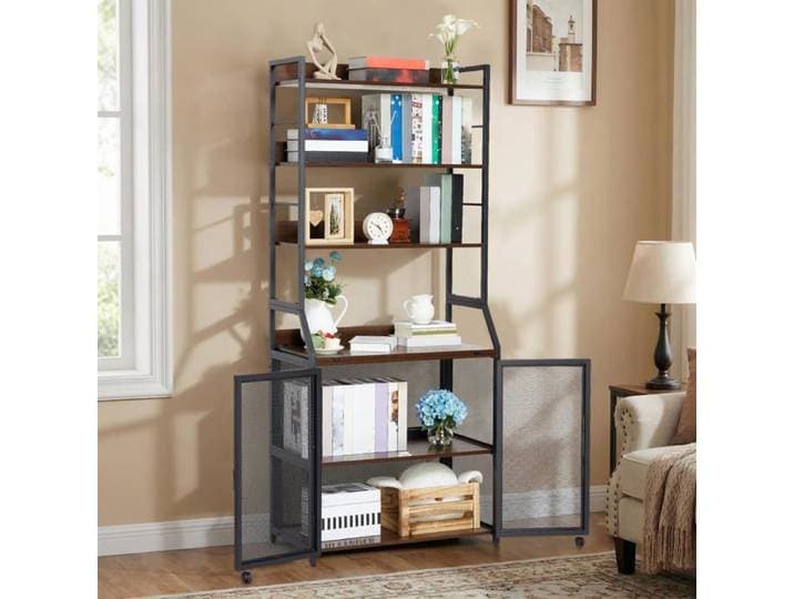Bureau-bibliothèque 2 en 1 - LUNSY - 60 5x23 5x180 cm - 6 niveaux - Marron et Noir - Design compact
