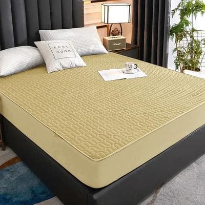 Uplifted Finds Waterproof Quilted Latex Mattress Protector Pad Fitted Sheet Style Bed Cover 150 X 200 X 30 Cm yellow